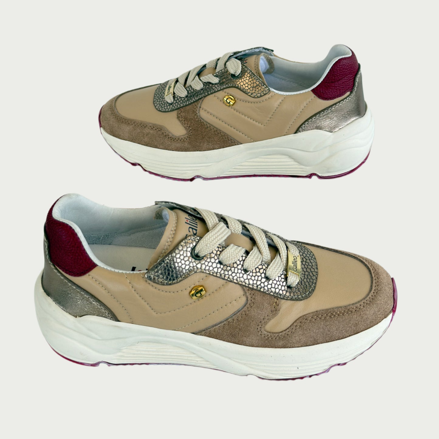 Tenis en cuero color beige x fucsia Ref: NIZAMPAR