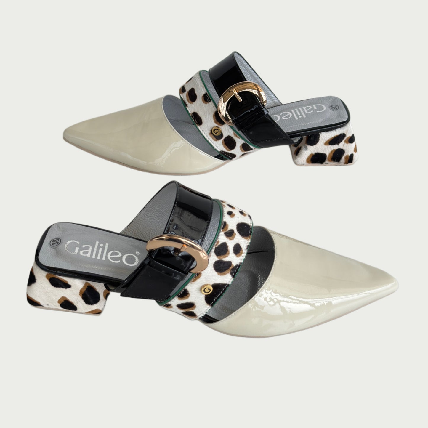 Zuecos en cuero charolado x animal print Ref: 3968WPTA