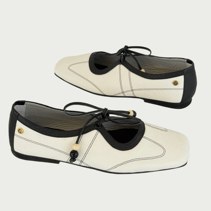 Baletas bailarinas en cuero beige x negro Ref: 500