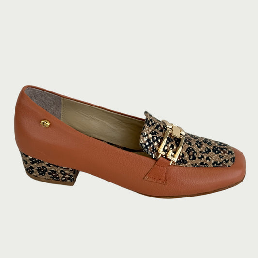 Zapato en cuero color sandal x animal print  Ref : 5595MPSA4