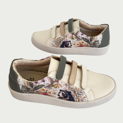 Tenis en cuero beige estampado raíces Ref: T01-4