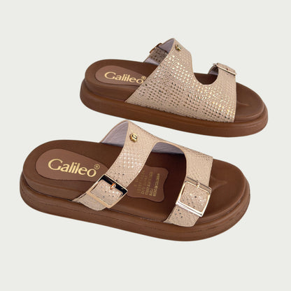Sandalias en cuero grabado maní - beige Ref: P376ZPMA