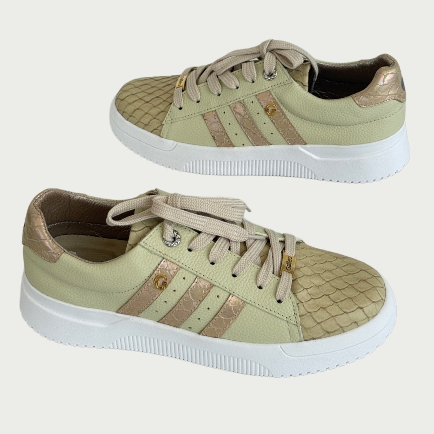 Tenis en cuero verde amarillo pastel  Ref : ADIDASNFA7