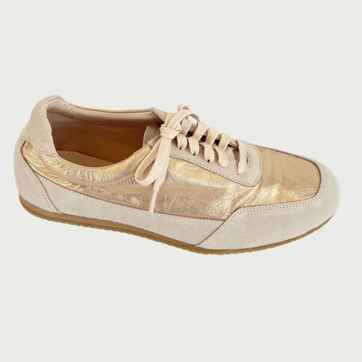 Tenis en cuero beige x oro Ref: T03ZPCRU