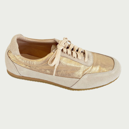 Tenis en cuero beige x oro Ref: T03ZPCRU