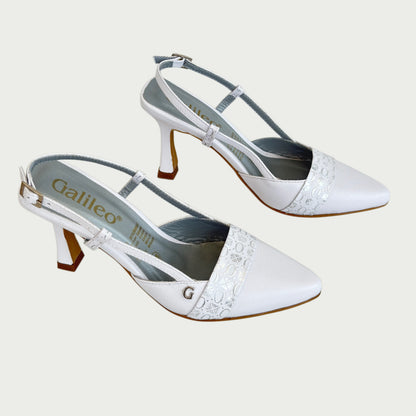 Stilettos destalonados en cuero oasis blanco x plata Ref: 7014ZPBL