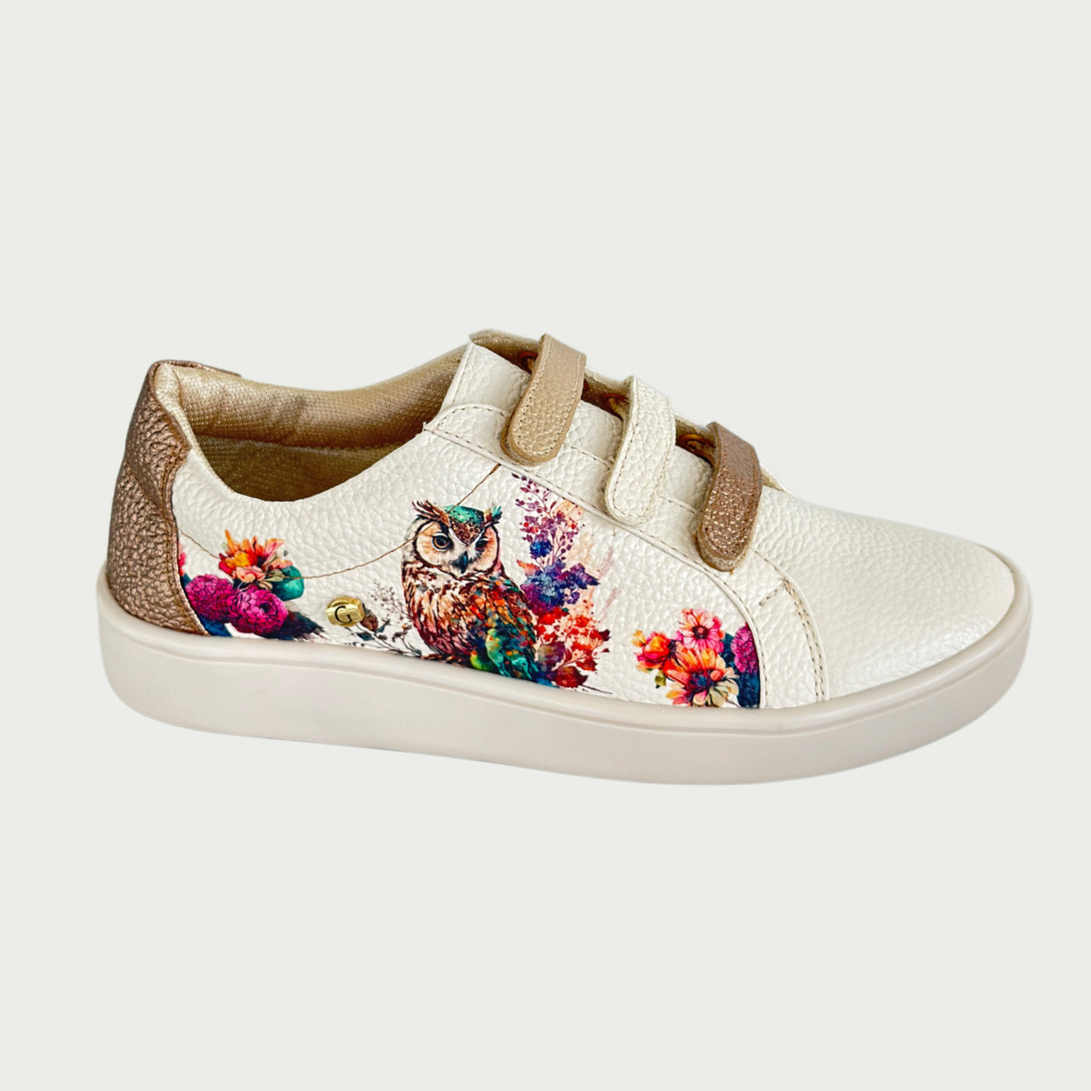 Tenis en cuero beige estampado búho multicolor Ref: T014APBU