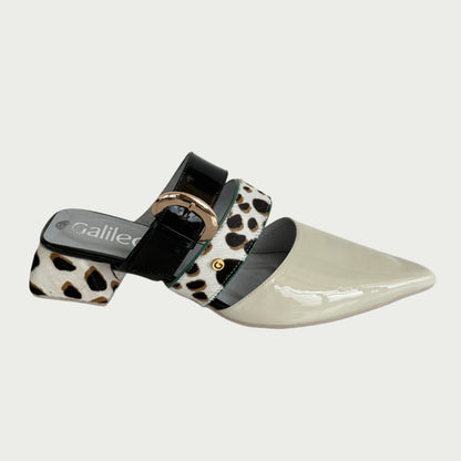 Zuecos en cuero charolado x animal print Ref: 3968WPTA