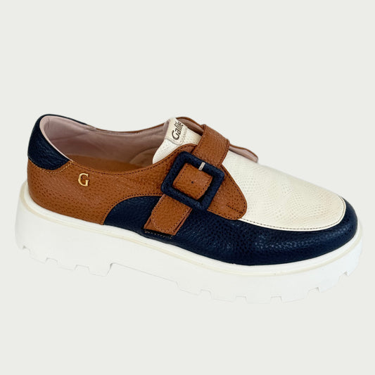 Mocasines en cuero beige x azul y miel Ref: SOX13NP