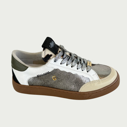 Tenis en cuero plateado blanco beige x folia Ref: FRIDAXPF