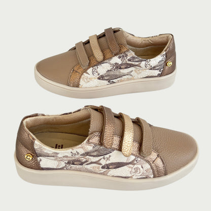 Tenis en cuero taupe x cobrizo peces Ref: T014ZCOB