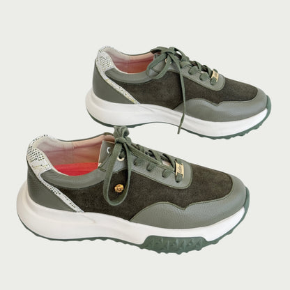 Tenis en cuero verde militar x gamuza Ref: 5714ZPVE
