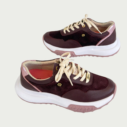 Tenis en cuero vinotinto x gamuza Ref: 5714ZPVI