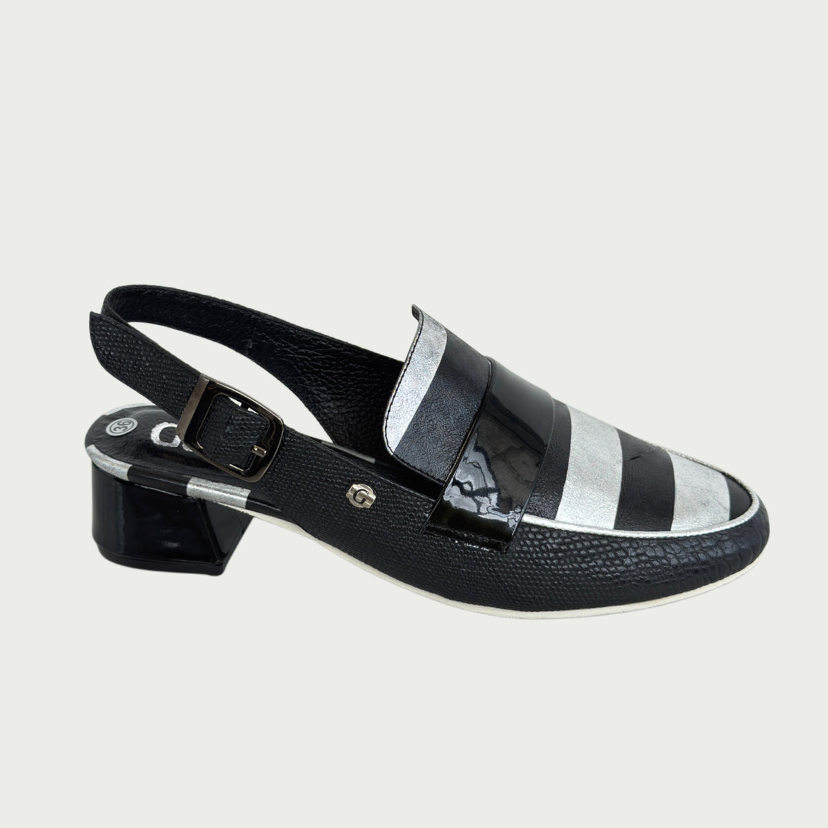 Zapatos en cuero folia negro x plata Ref: 6526APNG