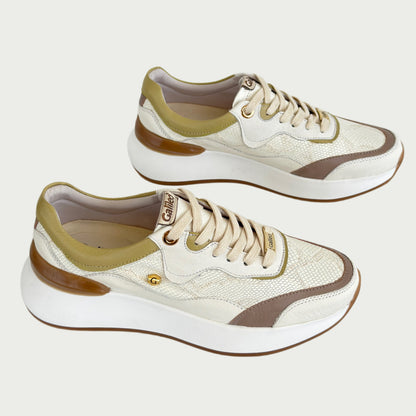 Tenis en cuero beige x mostaza Ref: SD-128