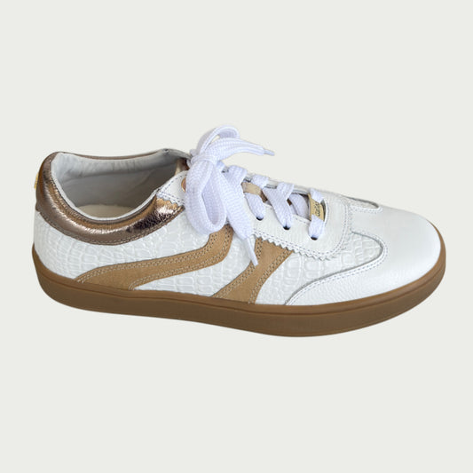 Tenis en cuero blanco x taupe Ref: 928ZPBLA
