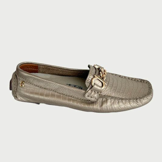 Mocasines en cuero dorado Ref: 400243MET