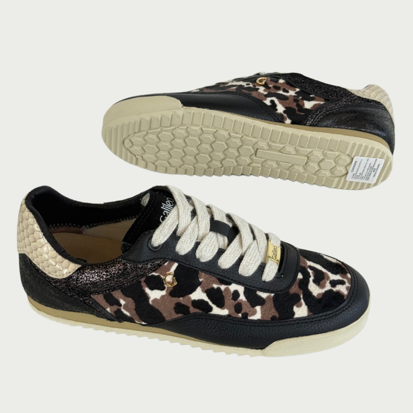 Tenis en cuero negro x animal print Ref: Ema