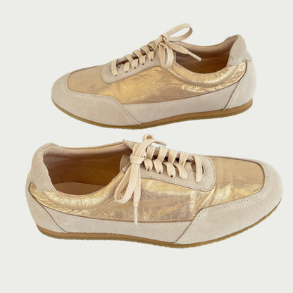 Tenis en cuero beige x oro Ref: T03ZPCRU
