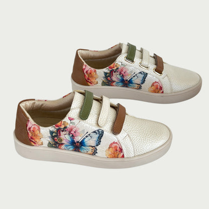 Tenis en cuero beige estampado mariposa Ref: T014APMAR