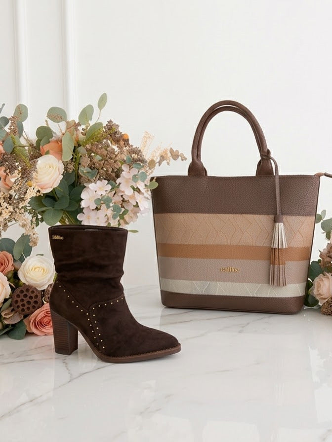 Bota caña media en cuero gamuzado chocolate Ref: 6476JZCH