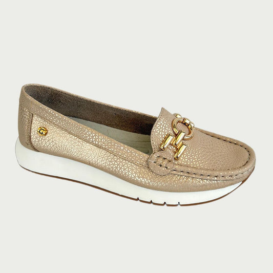 Mocasín en cuero beige x dorado Ref: TBXPORO