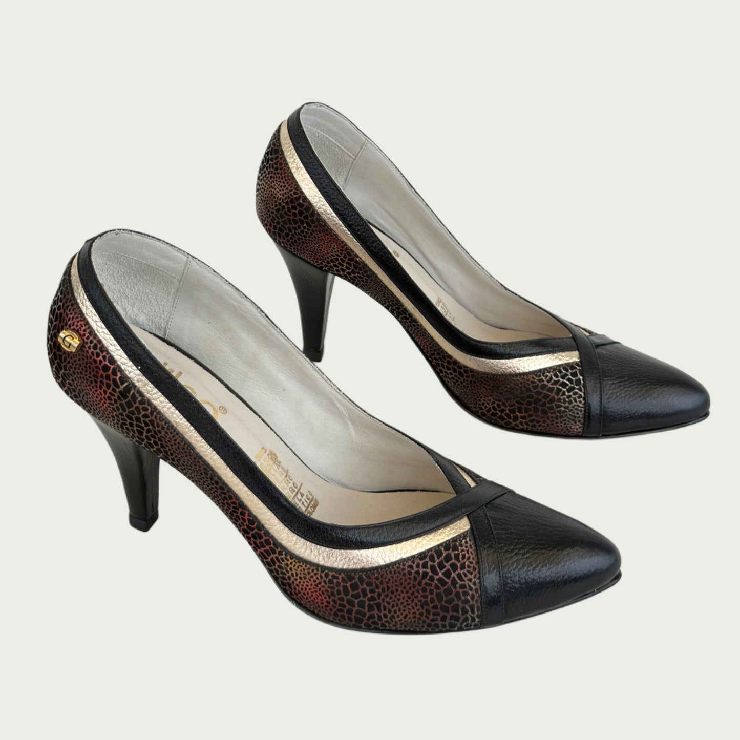 Stilettos en cuero negro x folia multicolor Ref: ZA137NGN