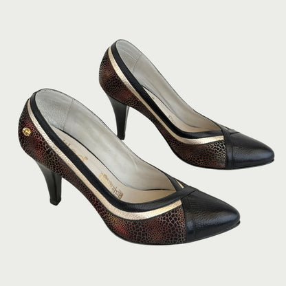 Stilettos en cuero negro x folia multicolor Ref: ZA137NGN