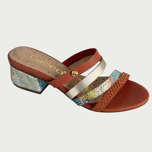 Sandalia en cuero terracota x plata multicolor Ref: Z021NPSA