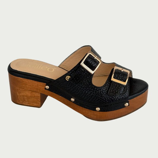 Zuecos en cuero negro x folia Ref: 1181XPNG