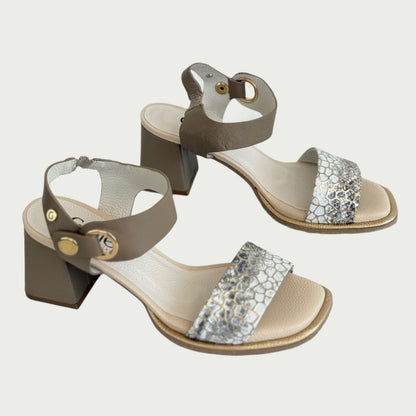 Sandalia en cuero beige x taupe Ref: 1613