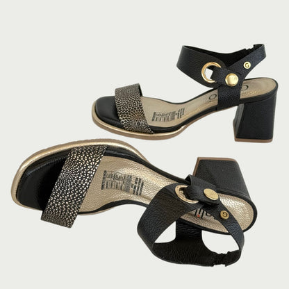 Sandalia en cuero negro x dorado Ref: 1613XPNO