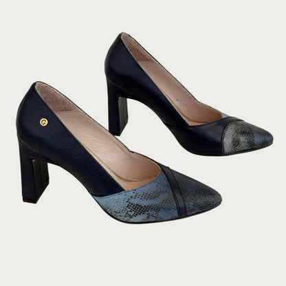 Zapatos en cuero stilettos nautico x serpiente azul Ref: 4799NY