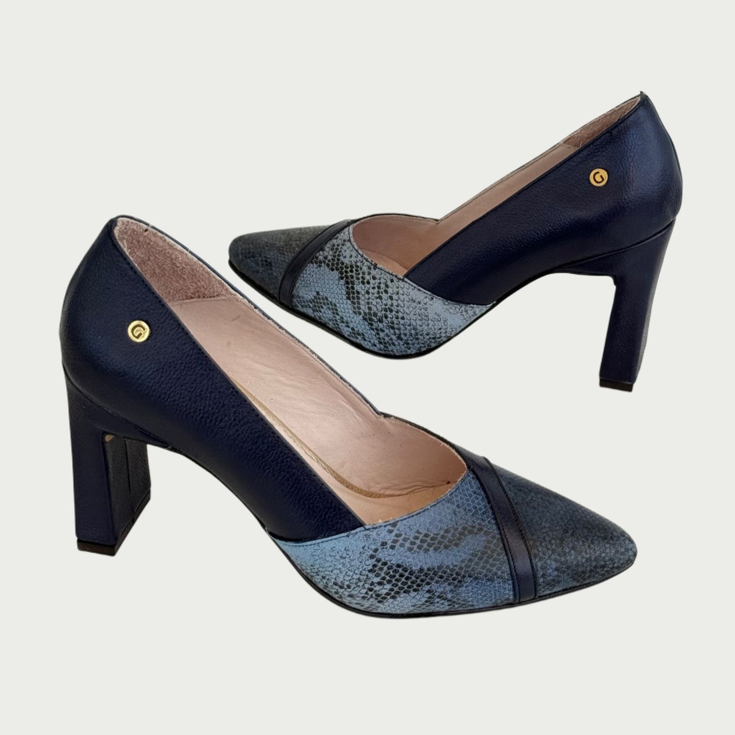 Zapatos en cuero stilettos nautico x serpiente azul Ref: 4799NY