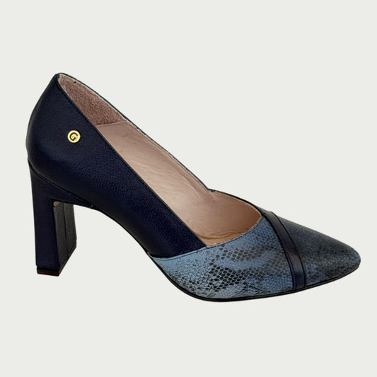 Zapatos en cuero stilettos nautico x serpiente azul Ref: 4799NY