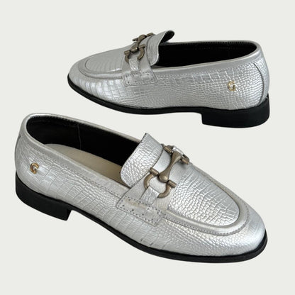 Mocasín en cuero fosil metal plata Ref: ZARA06MMP