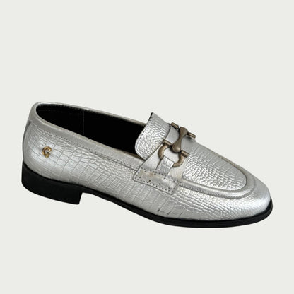 Mocasín en cuero fosil metal plata Ref: ZARA06MMP