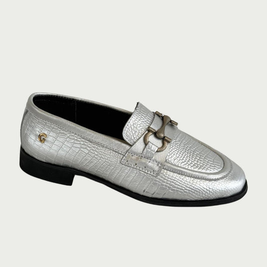 Mocasín en cuero fosil metal plata Ref: ZARA06MMP
