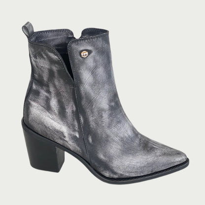 Botines en cuero brushoff negro x plata Ref: 1664NPNP