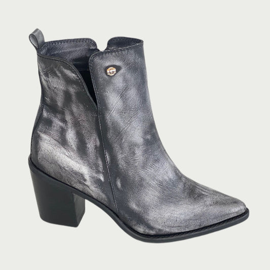 Botines en cuero brushoff negro x plata Ref: 1664NPNP