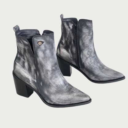 Botines en cuero brushoff negro x plata Ref: 1664NPNP