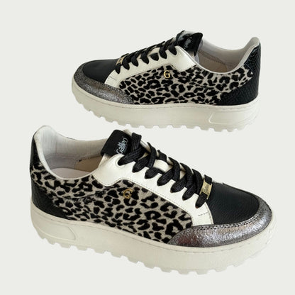 Tennis en cuero negro x animal print Ref: SINAIXPNG