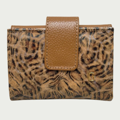 Mini billetera cuero miel x leopardo