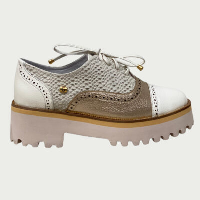 Mocasines cuero blanco x dorado