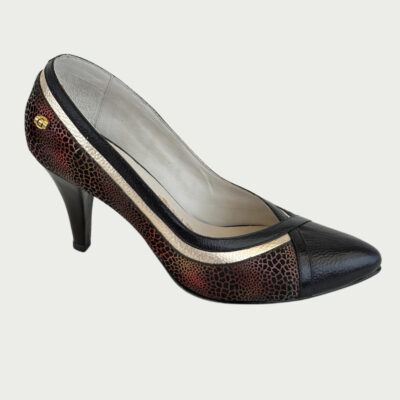 Zapatos en cuero folia negra x dorada Ref: ZA137NG7